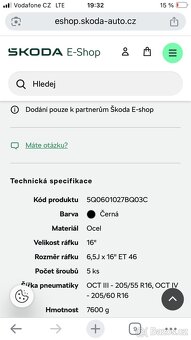 Škoda Octavia lll,IV zánovní orig. disky a pneu s poklicemi - 9