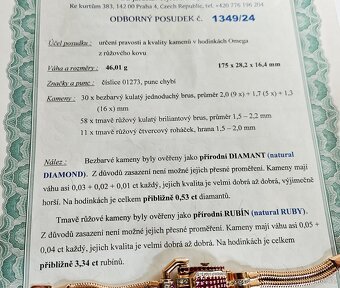 Zlatý náramek-hodinky zn. Omega s brilianty a rubíny 3,87ct. - 9