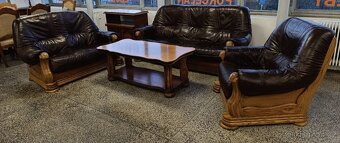 Rustikální kožená sedací souprava, 3 + 2 +1, masív - 9