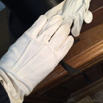 secesní cylindr starý skládací hedvábný klobouk rukavice - 9