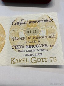 KAREL GOTT 75, ZLATÁ UNCOVÁ 31.1g MEDAILE - 9