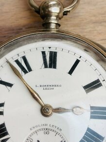 Stříbrné kapesní hodinky, klíčovky, Rosenberg Leeds,175 g - 9