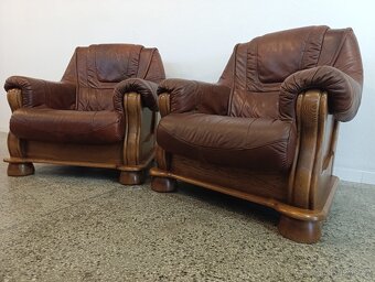 Rustikální kožené křesla, 2 ks, dohromady i zvlášť, masív - 9