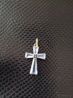 perlová šňůra,zlatá Davidova hvězda,vintage kříž zlato+akvam - 9