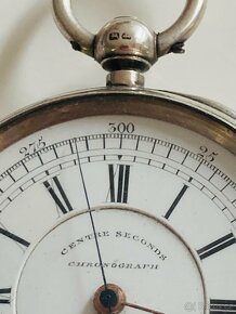 Masivní stříbrné kapesní hodinky, chronograf, hmotnost 122 g - 9