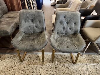 2x NOVÉ jídelní Šedé křesílka-židle zlatá podnož - 9
