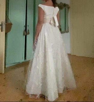 Nové svatební maturitní na věneček krajkové hedvábné šaty - 9