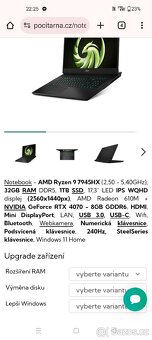 Herní notebook msi alpha 17 c7vg Ryzen 9, rtx 4070 - 9