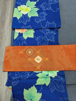 Modré dámské kimono s květinami - 9