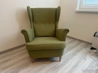 Křeslo ušák - Ikea Strandmon - zelené + béžové potahy - 9