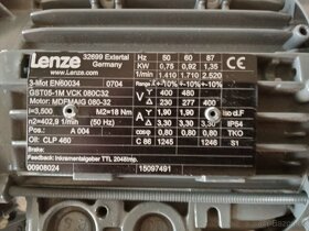 Elektromotor s převodovkou Lenze, 0,75kW , 403 ot/min, brzda - 9