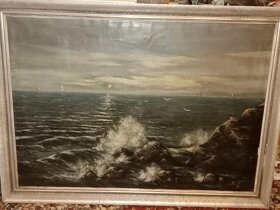Mořské vlny bijící o skály s racky a loděmi 110 x 80 cm - 9