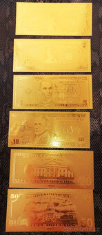 Pozlacená bankovka 24k, suvenýr, záložka, modrá bankovka - 9