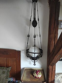 Starožitná petrolejová lampa stahovačka - 9