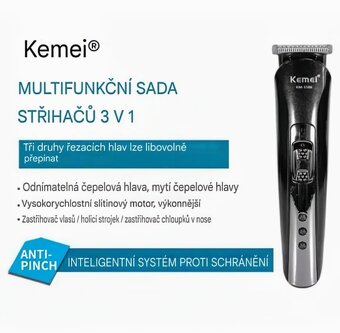 NOVÝ Bezdrátový profesionální HOLICÍ STROJEK. Zn."Kemei - 9