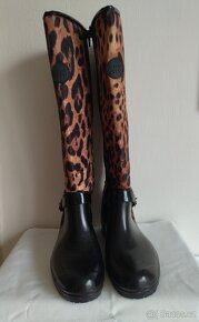 Kozačky holínky černé + leopardí vzor, vel. 37/38 - 9