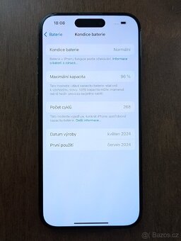 iPhone 15 Pro 128GB - Černý titan, TOP stav, v záruce
- 9