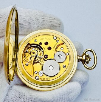 14K ZLATÉ PÁNSKÉ TŘÍPLÁŠŤOVÉ KAPESNÍ HODINKY OMEGA - FUNKČNÍ - 9