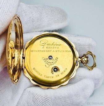 VZÁCNÉ 18K ZLATÉ KAPESNÍ KLÍČOVKY DUCHENE GENEVE S ETUI - 9