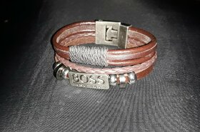 Nový pánský značkový náramek Hugo Boss hnědý kožený 21,5 cm - 9