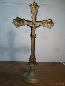 Biedermeier krucifix mosazný kříž - 9