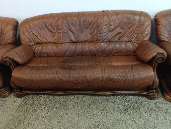 Kožená sedací souprava 3 + 2 + 1, nábytek z masívu - 9