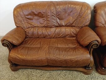 Kožená sedací souprava 3 + 2 + 1, nábytek z masívu - 9