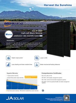 fotovoltaické solární panely - nové / 400W / JA Solar / 1.7m - 9