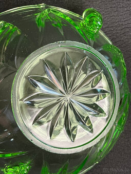 Starožitná Art Deco mísa 23 cm, uranové sklo Rosice - 9