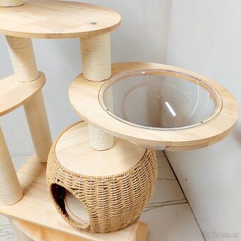 142 cm přírodní škrabadlo pro kočky s pelíškem - nové - 9