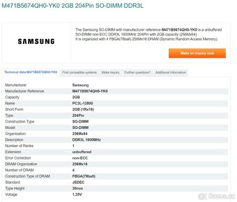 Paměťové moduly SO-DIMM 2GB DDR3 různé typy, více kusů - 9