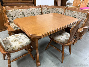 Dvakrát dubová jídelní lavice + stůl a židle - 9