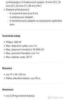 Elektrické ponorné vodní čerpadlo PETPK 400 A1 - 9