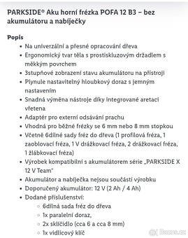 Aku horní frézka Parkside V12 - 9