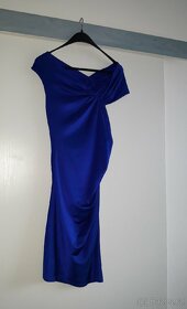 Dámské plesové šaty královská modrá vel S lesklé s řasením - 9