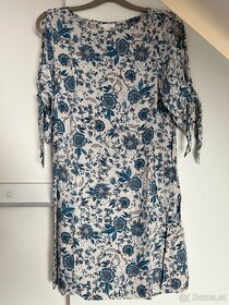H&M Tie-sleeved Dress modro-béžové šaty, vel. 34 - 9