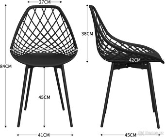 Nový set 4 jídelní židle, černá, plast a kov - 9