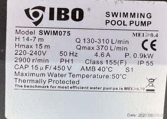 Nabízím k prodeji bazénové čerpadlo IBO Model Swim 075 - 9