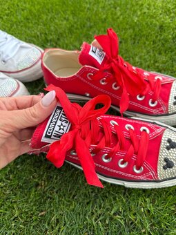 2x luxusní červené + bíle converse s kamínky Swarovski - 9