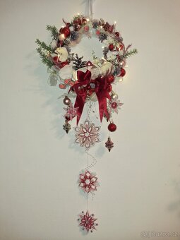 Věnec Vánoční  červeno-růžový - 9