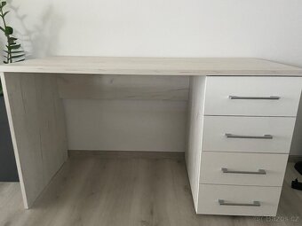 Krásný psací stůl bílý dub/ bílá - 9