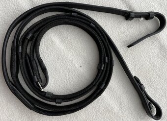 Uzdečka anglická černá s čelenkou s bílými krystaly + otěže - 9