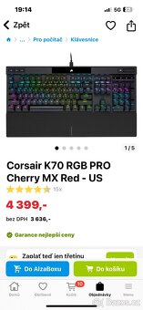 Herní klávesnice Corsair K70 RGB PRO – Cherry MX Red - 9