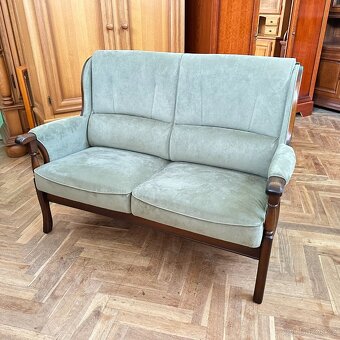 Gauč zelenkavé čal. tmavý dub masiv - 9