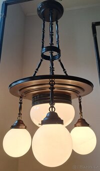 Starožitný secesní lustr, patinovaná mosaz, secese.. - 9