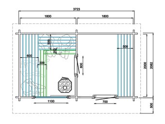Venkovní finská sauna HANKO 2,1x3,7m, 2 místnosti - 9