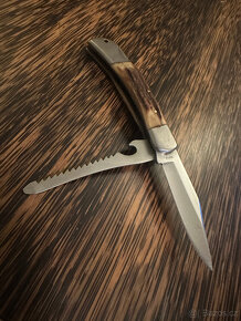 RETRO lovecný nůž z parohu s pilkou, značený - 9