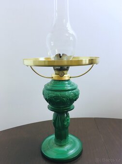 Starožitná petrolejová lampa (malachitová) - 9