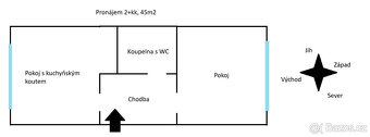 Pronájem 2+kk, 45m2 (vybavený) (Rochlice, ul. Na Žižkově) - 9
