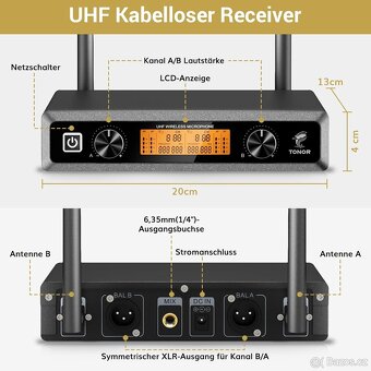 Bezdrátový mikrofonní systém UHF TONOR TW820 - 9